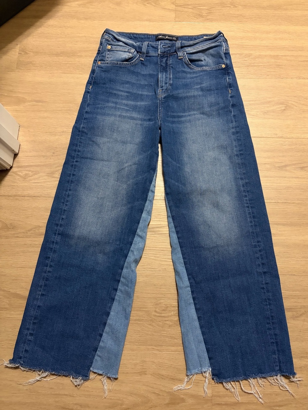 Mavi Two-Tone Blue Wide Leg Jeans with Frayed Hem size 27/ US 4